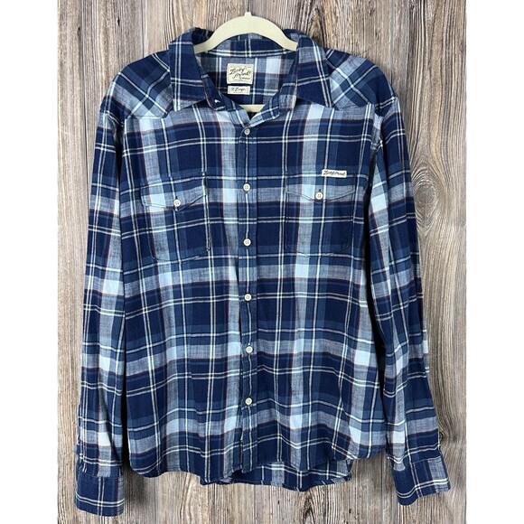 Lucky Brand Other - Lucky Brand Mens L Flannel Shirt Blue Plaid Button-Up Western Rustic Cabincore
